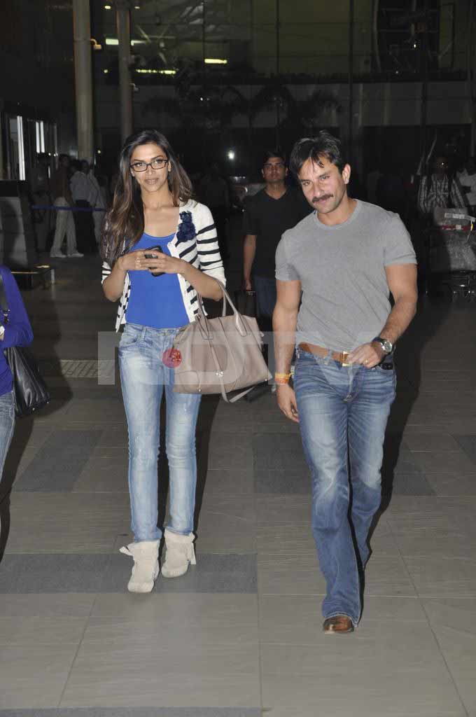 Saif's bootcut denims make him look like half a cowboy. Deepika, like always, is street chic.