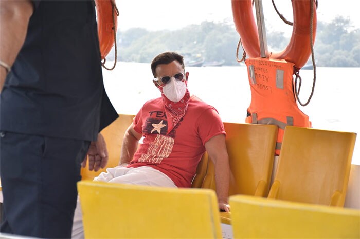 Saif Ali Khan chose to ditch Mumbai's traffic and was spotted by the paparazzi at the Versova jetty on Sunday.