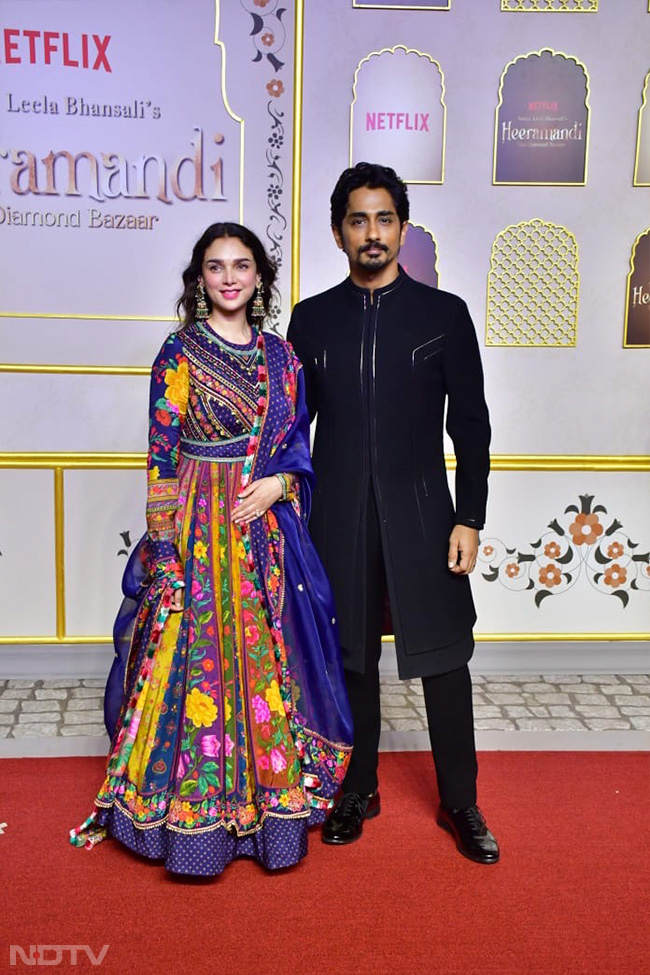 Aditi Rao Hydari, who plays the role of Bibbojaan in <i>Heeramandi</i>, attended the screening with fiance Siddharth. (Image courtesy: Varinder Chawla)