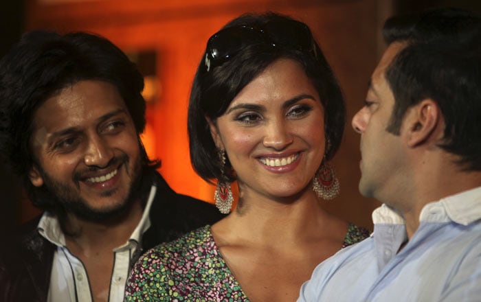 Bollywood actors Ritesh Deshmukh, left, Lara Dutta and Salman Khan look on during a press conference in Mumbai. The news conference was held to promote the International Indian Film Academy (IIFA) which will be held later in the year in Sri Lanka. (Photo: AP)