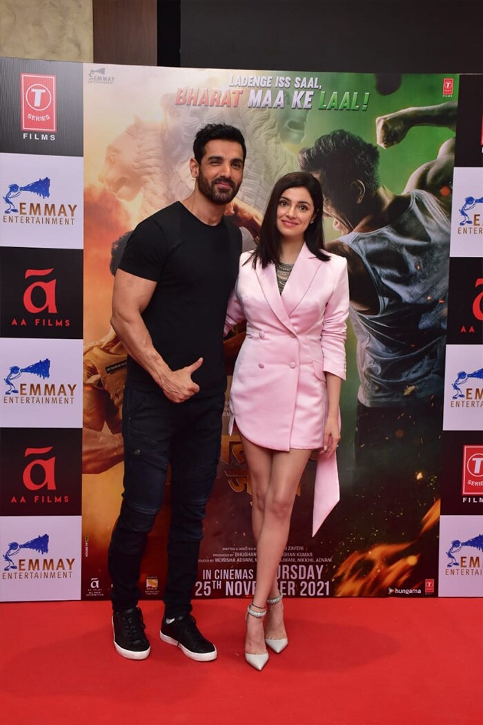 In another part of the city, John Abraham and Divya Khosla Kumar were pictured launching the trailer of their film <I>Satyameva Jayate 2</i>.  (Image courtesy: Varinder Chawla)