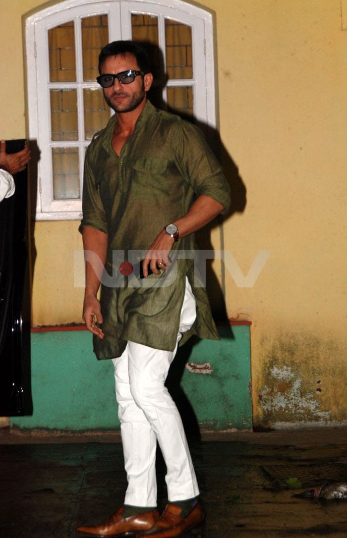 Saif Ali Khan looks cool in a green silk kurta.