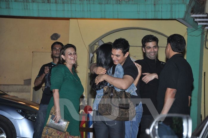 Aamir greets his celeb guests at his party.