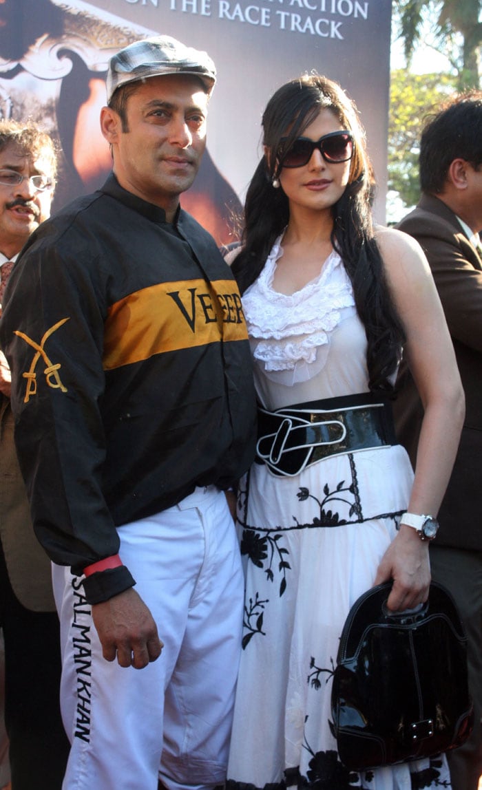 Actor Salman Khan has turned jockey to promote his upcoming film <i>Veer</i>. He and his co-star Zarine Khan were spotted together at a promotional event. (Photo: AFP)