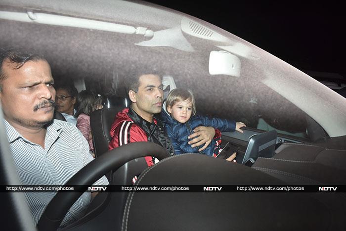 Karan Johar arrived with his twins Roohi and Yash.