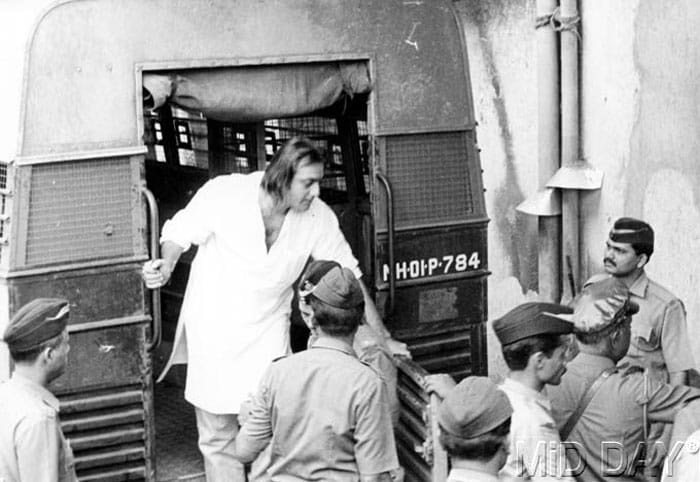 Dutt was arrested for the first time on 19 April, 1993 for illegal possession of arms under the Terrorist and Disruptive Activities Act (TADA). He was released on bail, but later re-arrested<br><br>(Photo credit: <a href="http://www.mid-day.com/" class="fn fl fa fs12">Mid-Day.Com</a>)