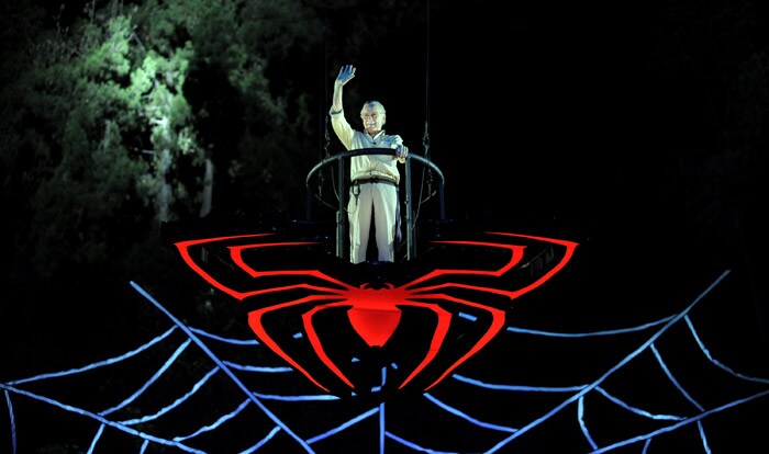 Stan Lee is suspended by balloons as he makes his entrance to accept the Comic-Con Icon Award at the 'Scream Awards' on Saturday, October 17, 2009, in Los Angeles. (Photo: AP)