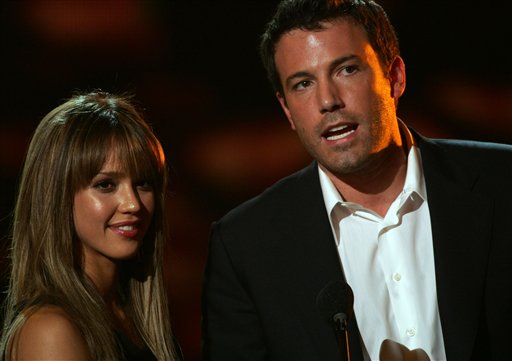 Jessica Alba and Ben Affleck present an award at the first ever Spike TV Scream Awards at the Pantages Theatre in Los Angeles.
