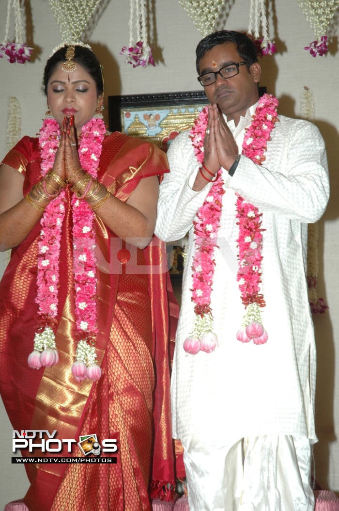 The newlyweds, director Selvaraghavan with his bride, Geetanjali.