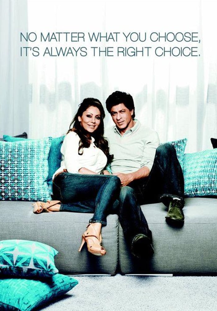 Superstar couple Shah Rukh and Gauri Khan pose in this new image for their new D'Decor Home Fabrics advertisements.<br><br/>

Though both look fashionable, Gauri steals the show with her curvaceous figure and chic avatar. Shah Rukh, looking as prim as ever, sports a casual look to contrast with his wife's more formal, debonair wardrobe.