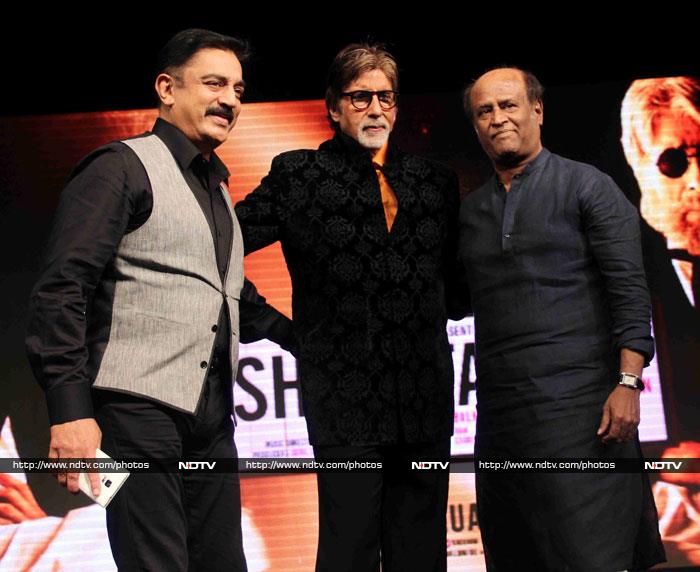 It was a gathering of the most august sort, a moment straight out of celluloid history. Indian cinema legends Amitabh Bachchan, Rajinikanth and Kamal Haasan rubbed shoulders with each other at the music launch of Big B's upcoming film Shamitabh on January 20.