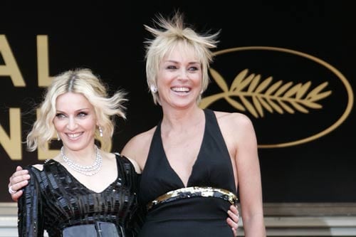 <b>Great combo</b>: Singer Madonna and American actress Sharon Stone at the premiere of her film <i>I Am Because We Are</i> at the Cannes film festival.