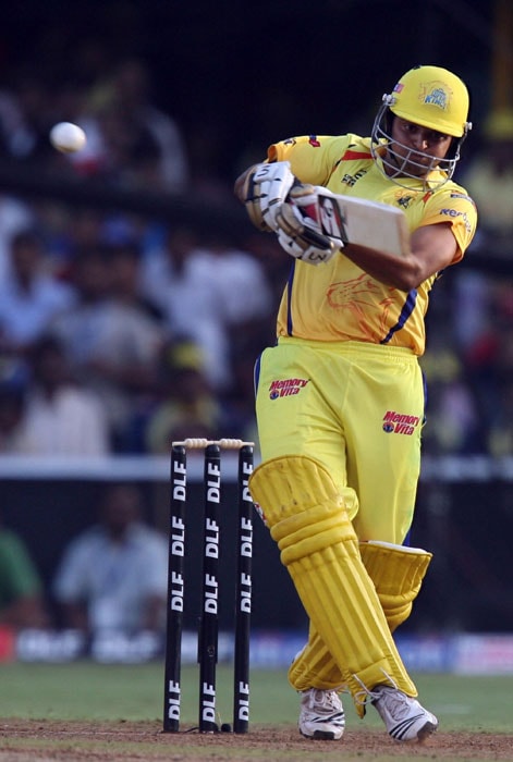 Chennai Super Kings' Suresh Raina plays a shot during the Indian Premier League 3 match against Rajasthan Royals at the Sardar Patel Stadium in Ahmedabad on Sunday. (PTI Photo)