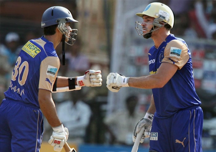 Rajasthan Royals' openers Naman Ojha and Lumb during the IPL T20 match against Chennai Super Kings at the Sardar Patel Cricket Stadium in Motera. (PTI Photo)