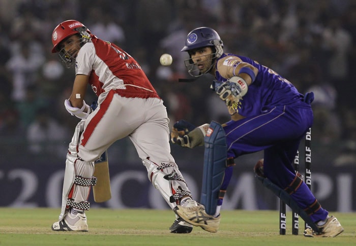 Rajasthan Royals' wicket keeper Naman Ojha misses a catch of Kings XI Punjab's batsman MS Bisla during their Indian Premier League 3 match in Mohali. (PTI Photo)