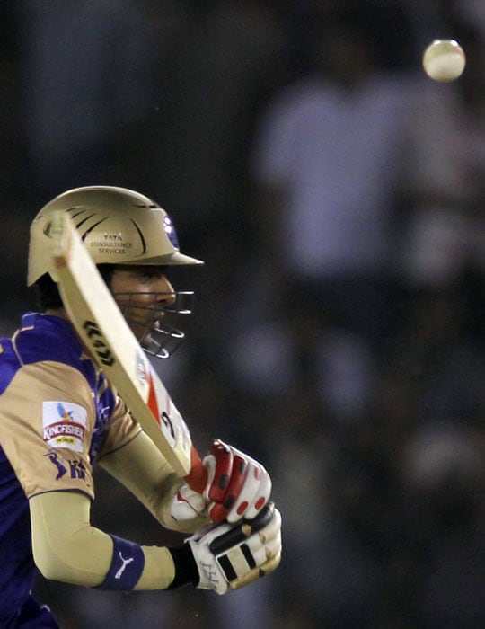 Rajasthan Royals' Faiz Fazal plays a shot during the Indian Premier League 3 match against Kings XI Punjab in Mohali on Wednesday. (PTI Photo)
