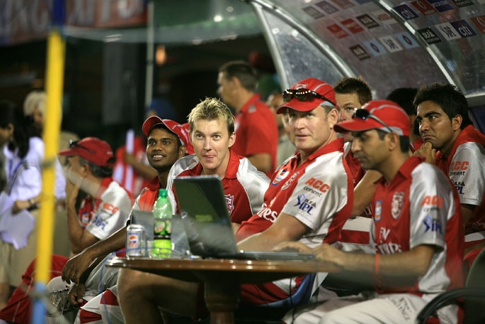 Brett Lee of the Punjab watches during the 2010 DLF Indian Premier League T20 group stage match between Kings XI Punjab and Rajasthan Royals played at the Punjab Cricket Association Stadium. (Photo: IPL2010/Getty Images)