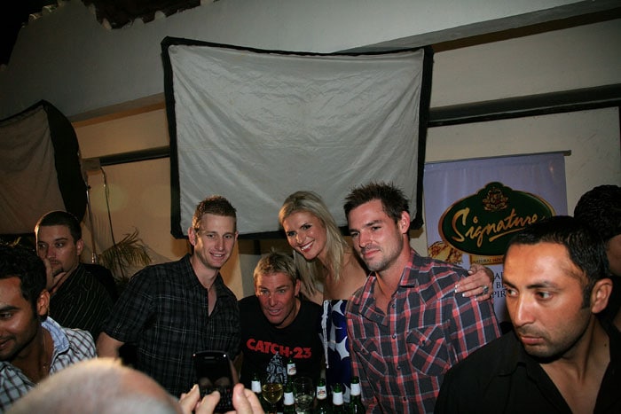 Shane Warne with friends at the IPL Nights after party following the 2010 DLF Indian Premier League T20 group stage match between the Kings XI Punjab and Rajasthan Royals at the Hotel Mount View. (Photo: IPL2010/Getty Images)