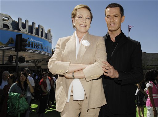 Shrek the Third cast members Julie Andrews, center, and Rupert Everett pose together at the premiere of the film in Los Angeles.
