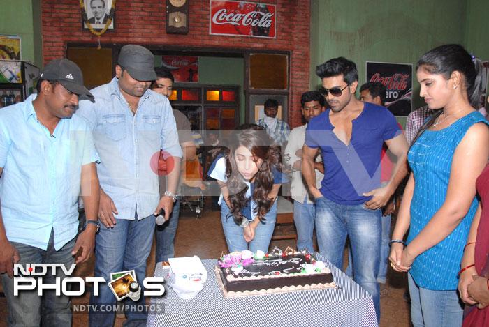 Birthday cake on set for Shruti Haasan