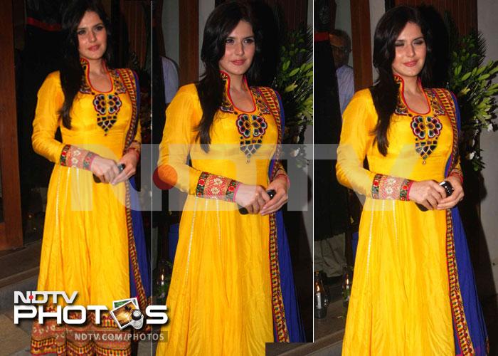 Zarine Khan looked ready to paint tinsel town yellow at Nishka Lulla's festive collection preview. She was lovely in her flowing <i>anarkali</i> outfit. The actress, who was last seen in <i>Housefull</i> 2, has been missing from action for quite some time now but says it has been a conscious decision.