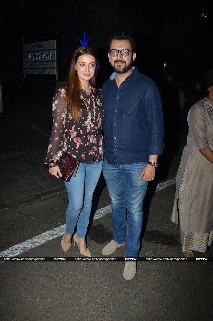 Dia Mirza and husband Sahil Sangha dined at a posh restaurant in Bandra.