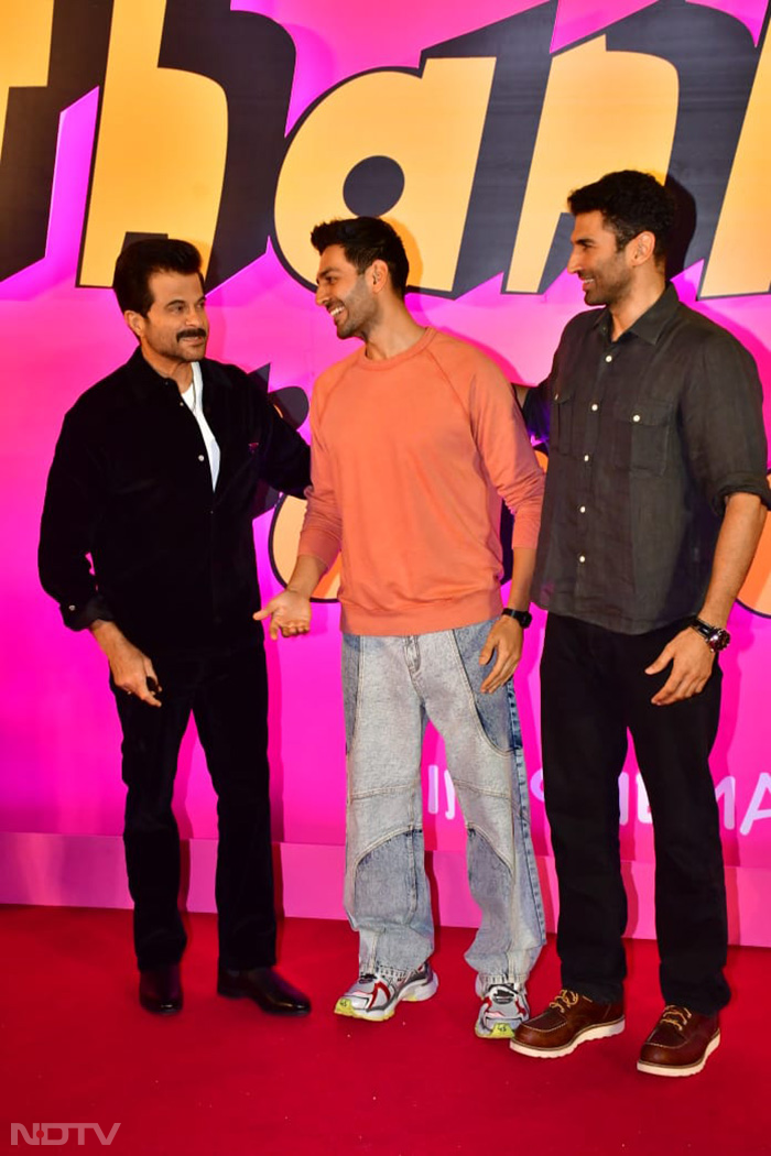 Anil Kapoor, Kartik Aaryan and Aditya Roy Kapur clicked together.  (Image courtesy: Varinder Chawla)