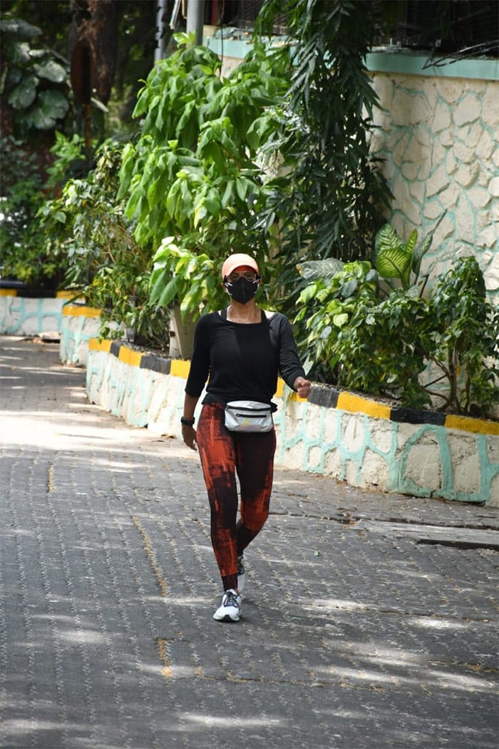 Mandira Bedi was pictured taking a brisk walk near her residence in Bandra.