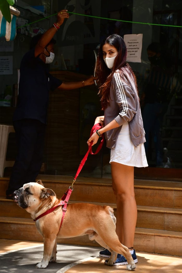Sonnalli Seygall was photographed with her dog, outside a pet clinic in Bandra.