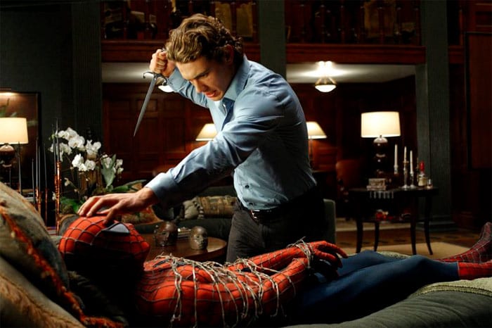 Tobey Maguire as Spider Man and James Franco as Harry Osborn in Columbia Pictures' <i>Spider Man 2</i> (2004). (Photo: Courtesy Columbia Pictures)