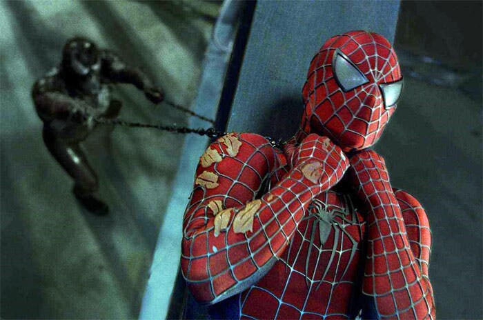 Spider Man (Tobey Maguire, right) takes on Venom (Topher Grace, left) in Columbia Pictures' <i>Spider Man 3</i>. (Photo: Courtesy Columbia Pictures)