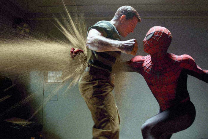 Sandman (Thomas Haden Church, pictured) takes on Spider Man (Tobey Maguire, right) in Columbia Pictures' <i>Spider Man 3</i>. (Photo: Courtesy Columbia Pictures)