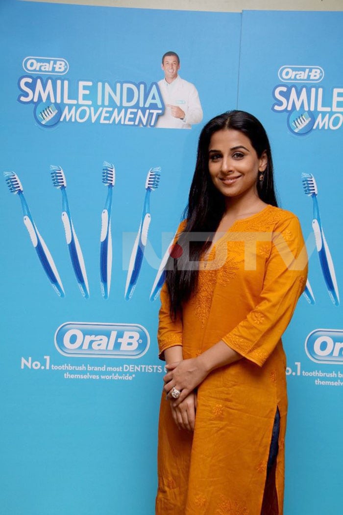 Vidya Balan took her girl-next-door look to the launch of Oral-B's Smile India Movement.