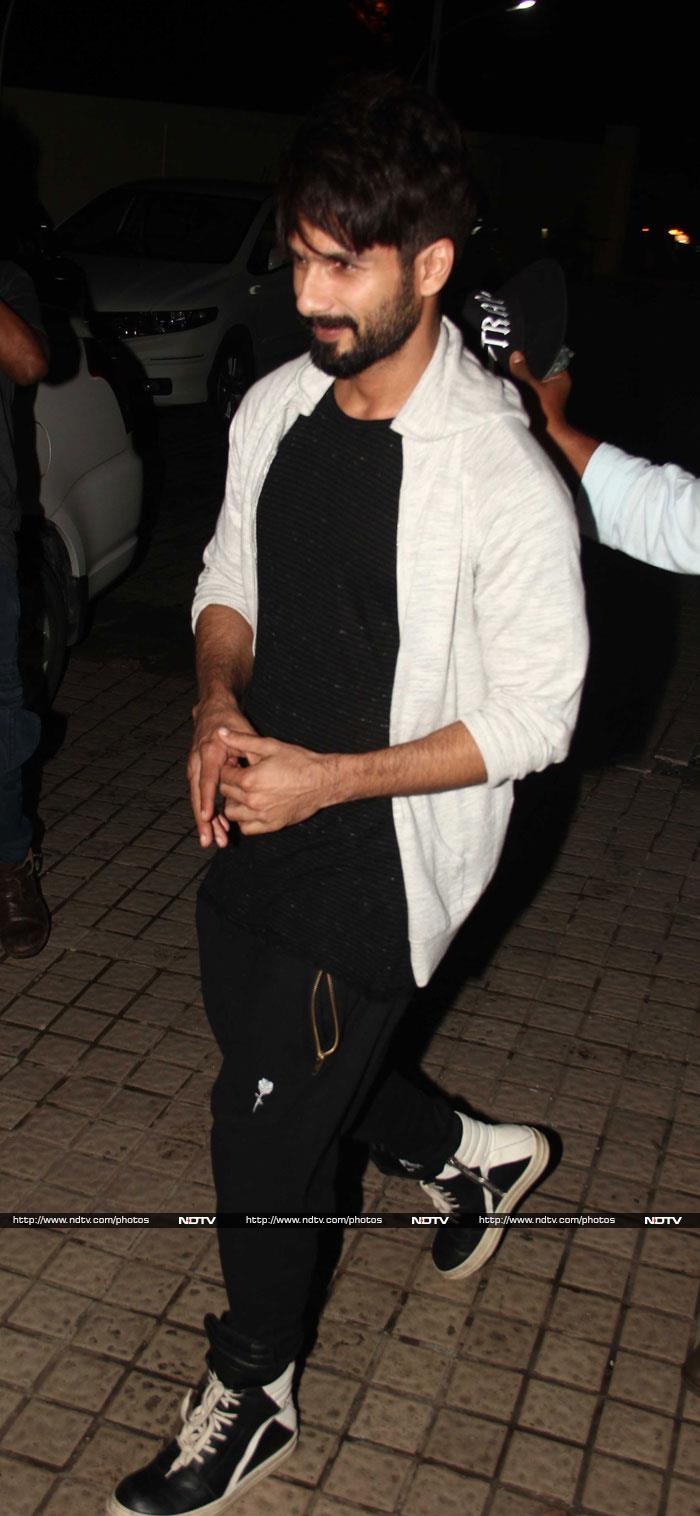 Shahid, who wore a white sweatshirt over black tracks and a matching tee, sported stubble, a reminder of his look in <i>Haider</i>.