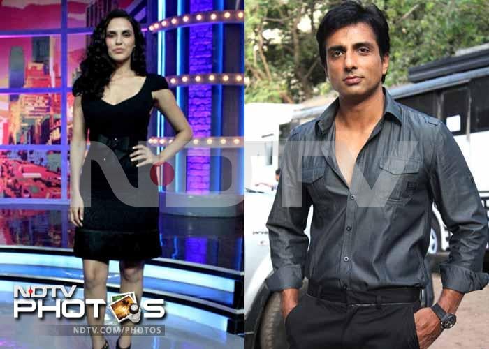 Neha Dhupia and Sonu Sood were recently spotted on the sets of the tv show <i>Movers & Shakers</i>.