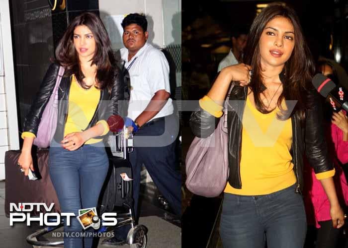 Priyanka Chopra was spotted at the Mumbai airport as she returned to attend Karan Johar's big birthday bash.