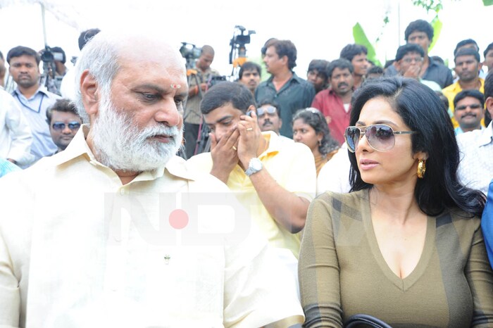 Telugu film director Raghavendra Rao was also present at the launch. Seen here with Sridevi.