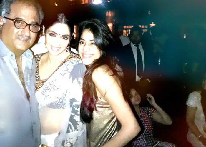 Boney Kapoor joins his wife and daughter. <bR><BR>(This picture was posted on Twitter by Sridevi)