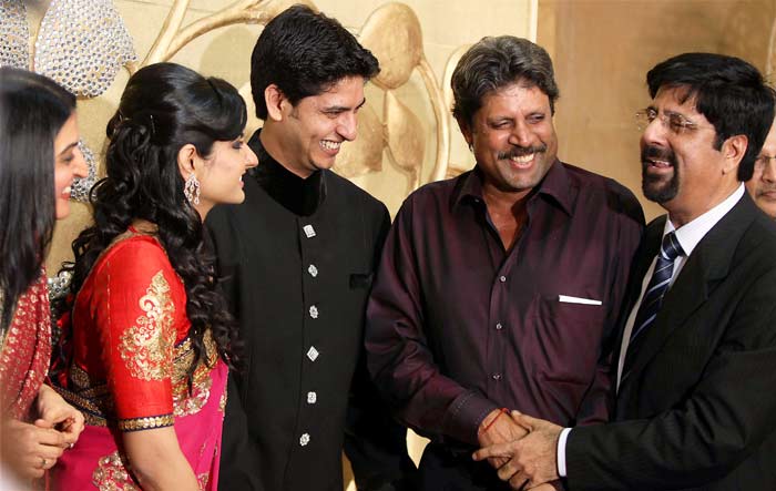 Former cricketer Kapil Dev at the wedding reception of Srikanth?s son Adithya and daughter-in-law Aishwarya, in Chennai on Wednesday. (Photo: PTI)