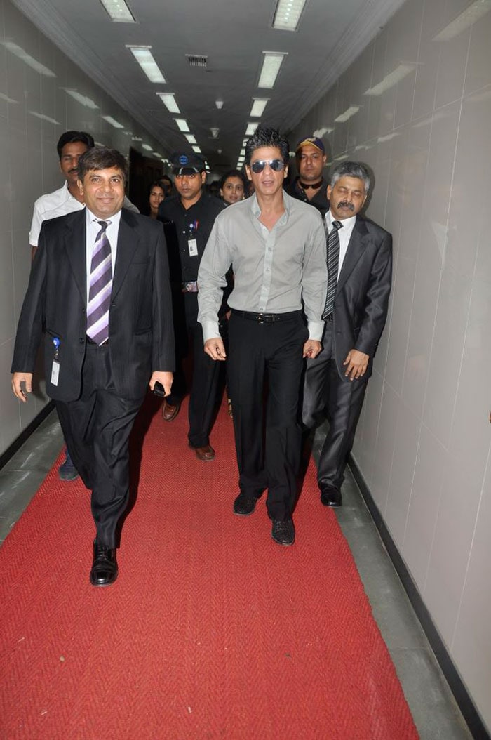 Shah Rukh is accompanied by the senior officers of the global movie distributor Eros International.