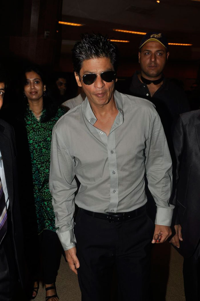 Shah Rukh Khan arrives at the Bombay Stock Exchange (BSE) to attend the listing of Eros International Media (EIM).