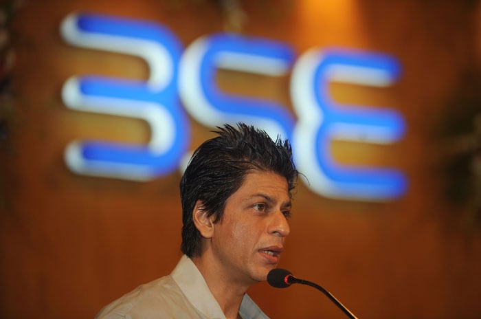 He speaks during the listing ceremony for Eros International on the Bombay Stock Exchange.