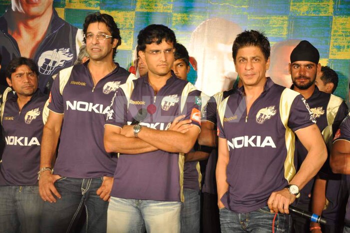 KKR's bowling coach Wasim Akram with Ganguly and SRK.