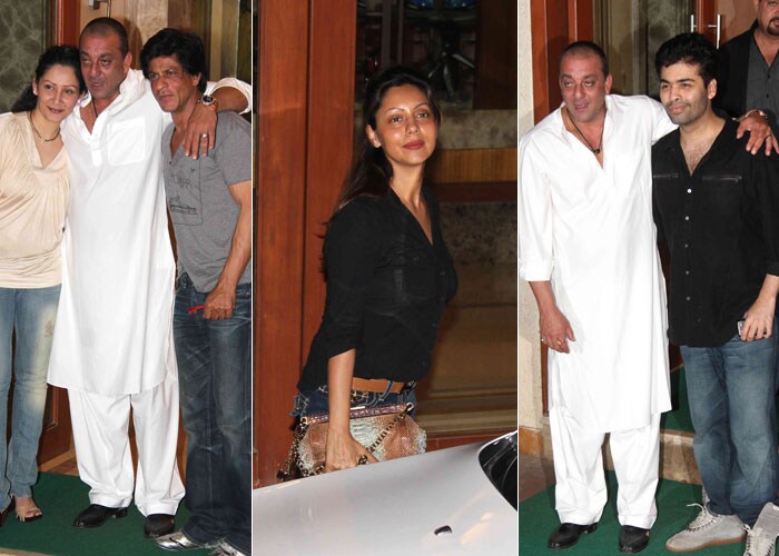 Sanjay Dutt hosted a private dinner for Shah Rukh Khan at his residence in Mumbai. Gauri, Karan Johar, Arjun Rampal and his wife Mehr were also spotted at the do. Here are a few snapshots.