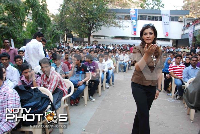 Actress Raveena Tandon attended a a youth festival at Rizvi College. <br><br>She tweeted: "Was for the awareness amongst the youth to Wakeup and Vote!!fabulous 1 minute Film and presentation made by the students!"