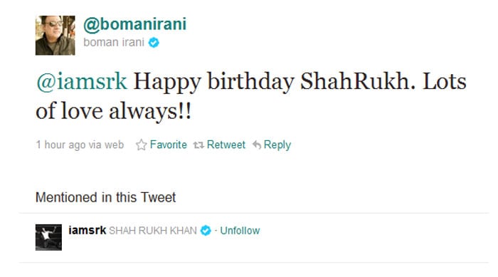 Boman Irani: @iamsrk Happy birthday ShahRukh. Lots of love always!!