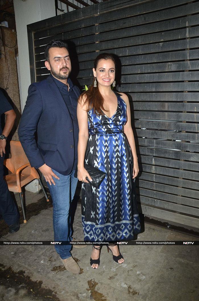 Dia Mirza looked pretty in blue. She came with husband Sahil Sangha.