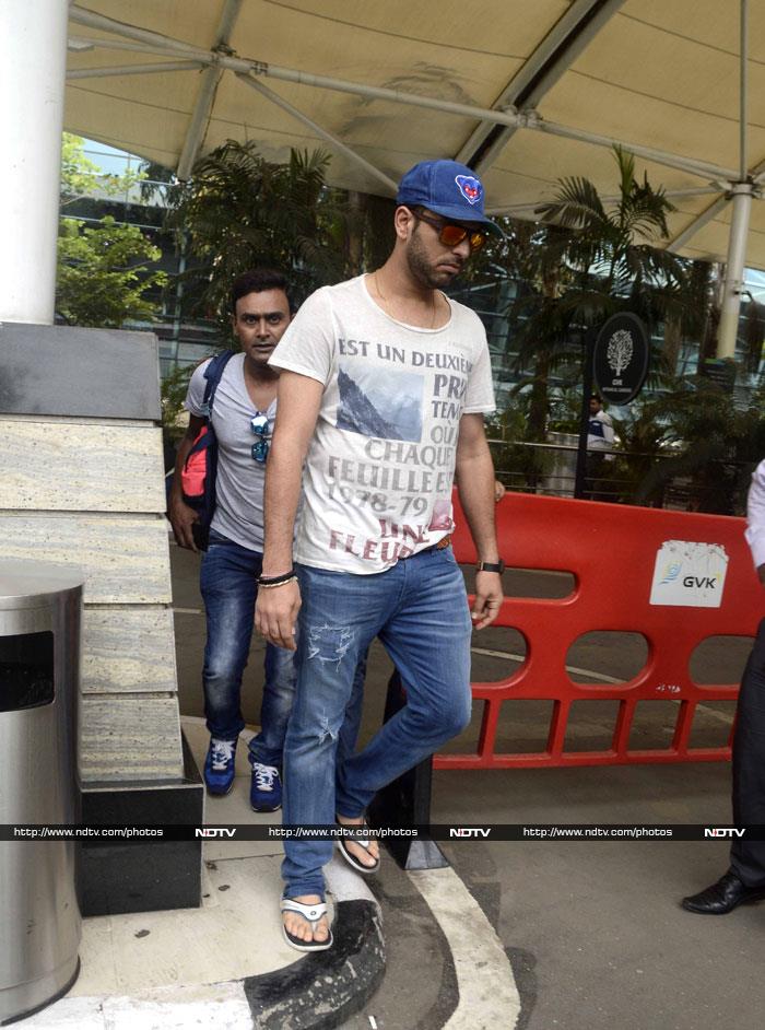 Cricketer Yuvraj Singh was at his casual best in a white T-shirt and denims.