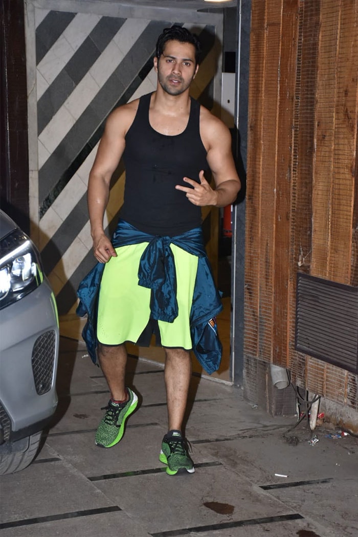 Varun Dhawan flashed the victory sign.