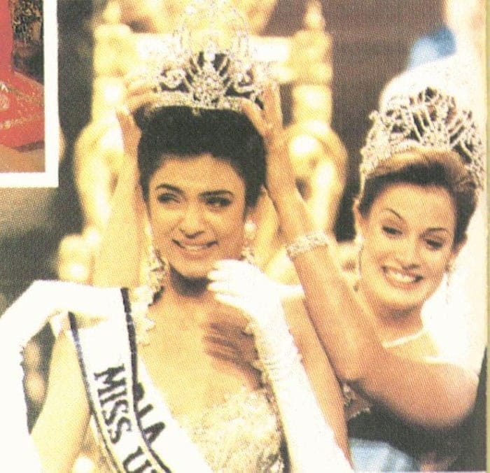 At the Miss Universe pageant in Manila, Sushmita impressed the judges with her poise and elegance. She made her way to the top five easily. In the final Q&A round, she was asked to explain the essence of being a woman. Her answer fetched India, its first Miss Universe crown: "Being a woman is a gift of God and we should all appreciate it. The origin of a child is a mother and is a woman. A woman is the one who shares love and shows a man what love, caring and sharing is all about."